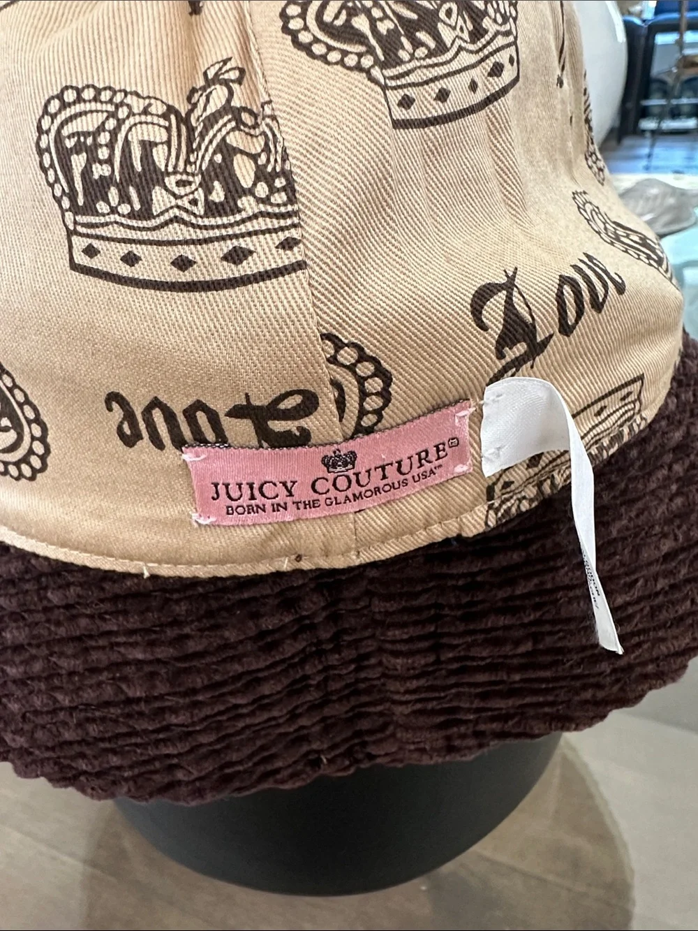 Juicy Couture Brown Corduroy Kids Hat with Decorative Pins